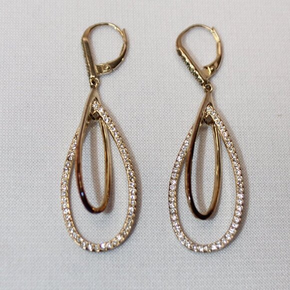 Golden and Crystal Pierced Dangle Earrings - Picture 6 of 7